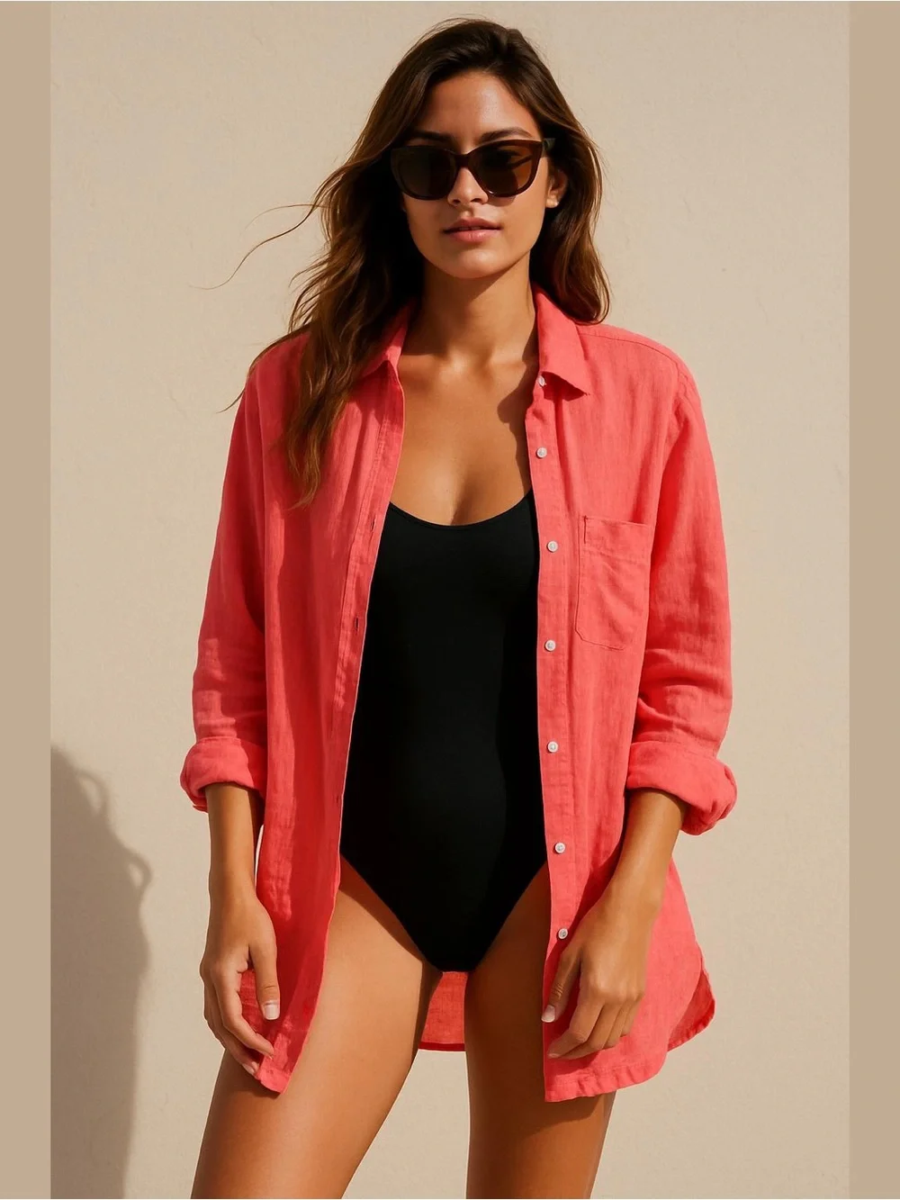 GAP 100% Linen Boyfriend Coral Button Down Shirt Size M Vacation Relaxed Classic - Picture 1 of 5